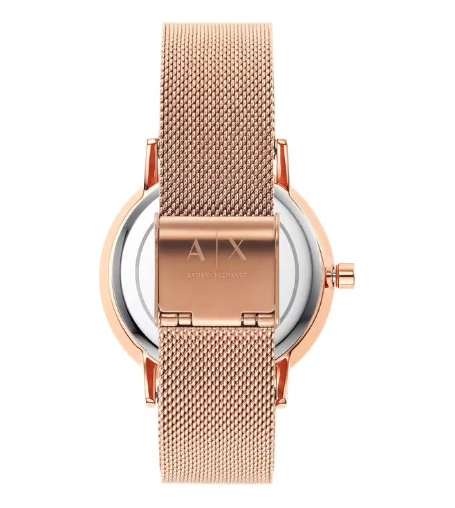 Armani Exchange Three-Hand
Rose Gold-Tone Stainless
Steel Mesh Watch