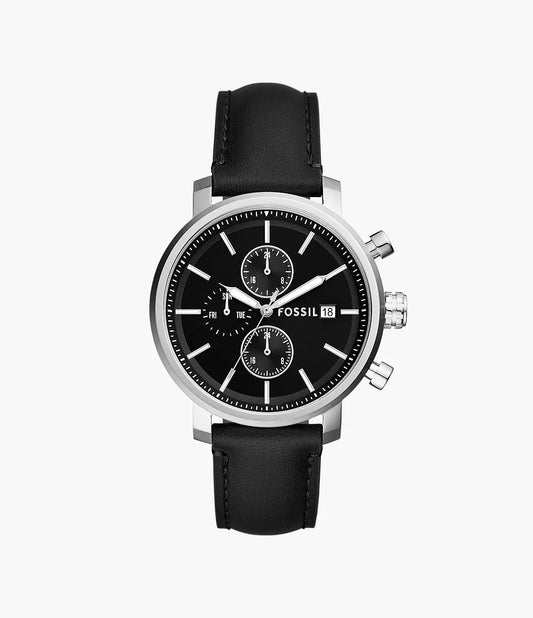 Fossil Rhett Multifunction Black LiteHide™ Leather Watch