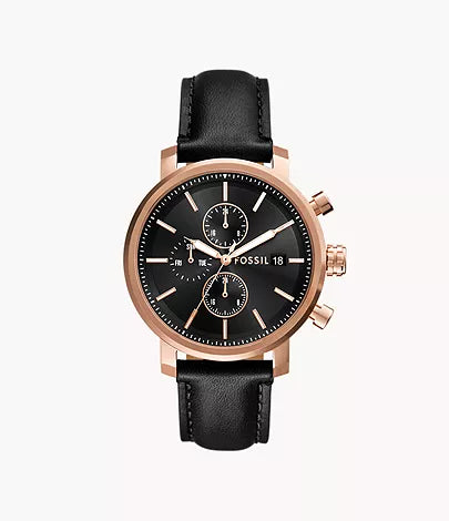 Fossil Rhett Multifunction Black Leather Watch